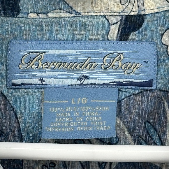Bermuda Bay Short Sleeve Silk Camp Shirt Sz L Blue Tropical Tuscan Resort Aloha - Picture 3 of 9